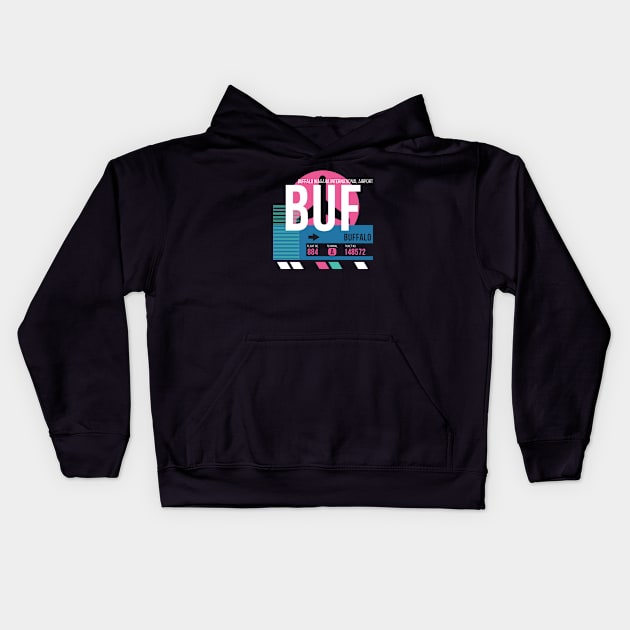 Buffalo (BUF) Airport // Sunset Baggage Tag Kids Hoodie by Now Boarding